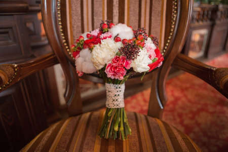 Bridal beautiful romantic bouquet of various flowersの写真素材