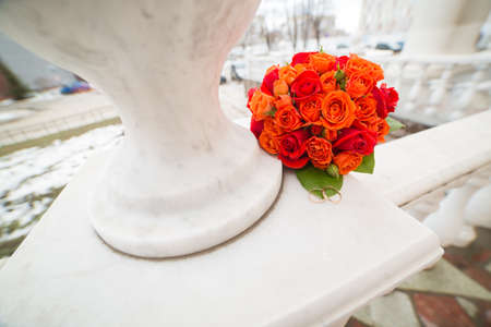 Bridal beautiful romantic bouquet of various flowersの写真素材