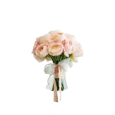 Rich wedding bouquet of pink Peony roses isolated on white backgroundの写真素材