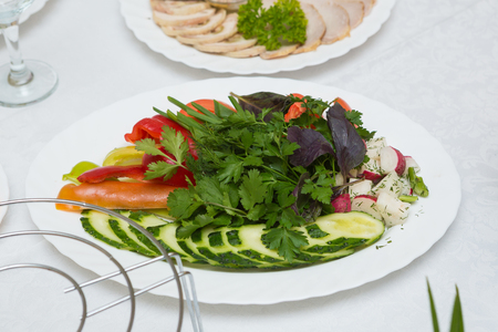 catering services background with snacks on bartender counter in restaurantの写真素材
