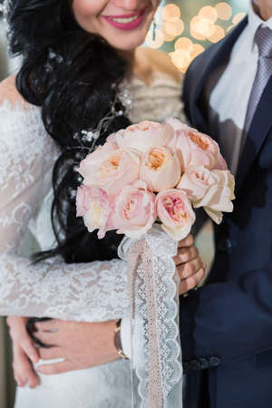 Rich wedding bouquet of pink Peony rosesの写真素材