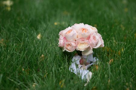 Rich wedding bouquet of pink Peony rosesの写真素材