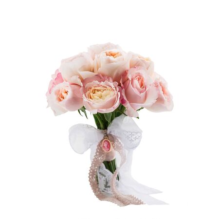 Rich wedding bouquet of pink Peony roses isolated on white backgroundの写真素材