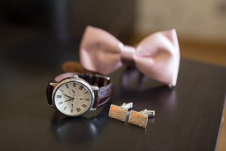 Men's Wrist Watches and perfum at the groom's morningの写真素材