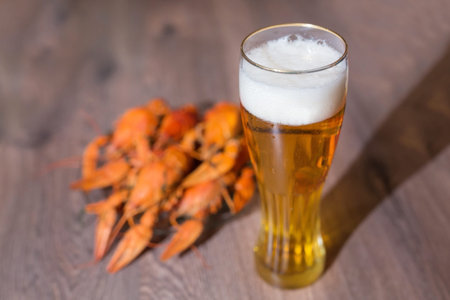 Cancers to beer, dill, boiled crawfish, beer snacks, pubの写真素材