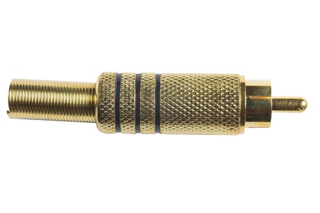 RCA gold plugs cable isolated on white backgroundの写真素材
