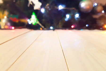 christmas wood table background with christmas tree. New Year conceptの写真素材