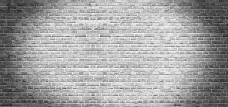 Old vintage white brick wall texture for background, wide panoramic backdropの写真素材
