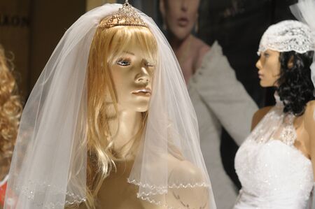 Warsaw, Poland - January 16, 2010 - Presentation of the brides veil on a mannequin during the Wedding Fashion Show. のeditorial素材