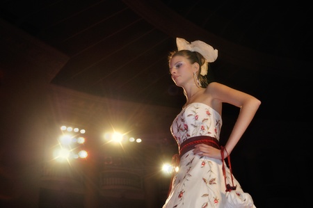 Warsaw, Poland - January 16, 2010 - Model in bridal dress on the catwalk, during the Wedding Fashion Show.のeditorial素材