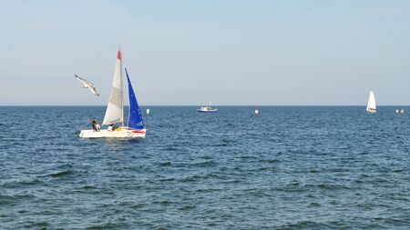 Gdynia, Poland - July 4, 2009 - Racing sailboat during the Polish Match Racing Tour.のeditorial素材