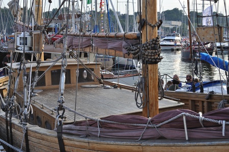 Gdynia, Poland - July 4, 2009 - Close-up on the board a wooden sailboat during the Tall Ships' Races Baltic 2009.のeditorial素材