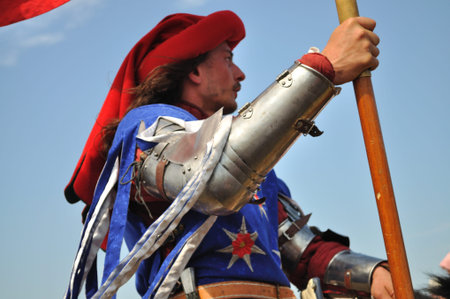 Grunwald, Poland - July 18, 2009 - Participant of historical reenactment 1410 Battle of Grunwald, Kingdom of Poland and the Grand Duchy of Lithuania against the Teutonic Order.のeditorial素材