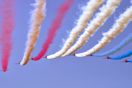 Radom, Poland - August 30, 2009 - Air show on the sky, by the RAF Red Arrows team.のeditorial素材