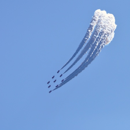Radom, Poland - August 30, 2009 - Air show on the sky, by the RAF Red Arrows team.のeditorial素材