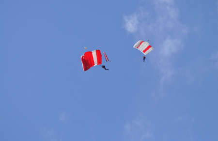 Radom, Poland - August 30, 2009 - Parachuting performance, during 11th Edition of the AIR SHOW.のeditorial素材