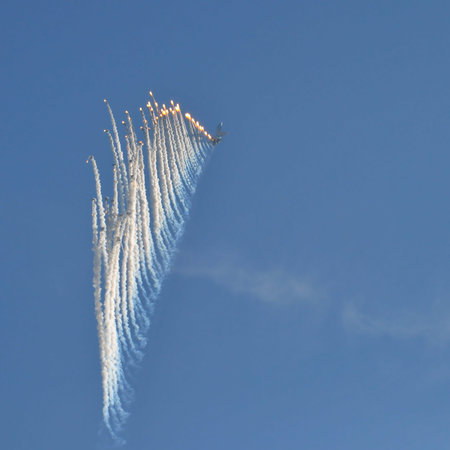 Radom, Poland - August 28, 2009 - Twin-engined jet fighter plane SU-27 performs showy pyrotechnical...