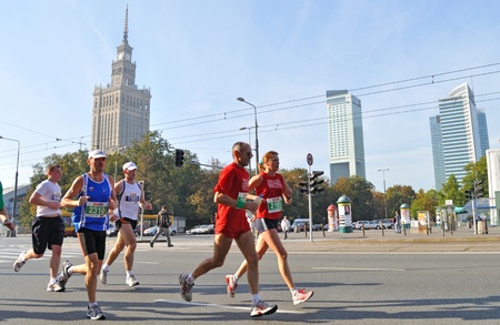 Warsaw, Poland - September 27, 2009 - Runners participating in the 31st Warsaw Marathon. More than 3000 participants was finished this Marathon.のeditorial素材
