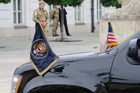 Warsaw, Poland - May 28, 2011 - The Flag of the President of the United States, flown on the presidential motorcade Chevy SUV.のeditorial素材