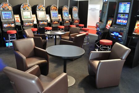 Warsaw, Poland - October 14, 2010 - Exhibition stands at the SUREXPO 2010 - Salon of Entertainment Devices.のeditorial素材