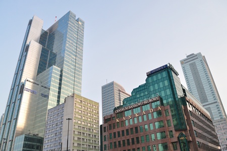 Warsaw, Poland - January 06, 2011 - Modern architecture in Warsaw downtown. View of the Rondo1 skyscraper and Kaskada - banking office center.のeditorial素材