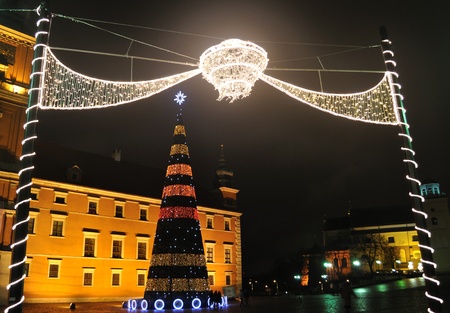 Warsaw, Poland - december 11, 2009 - christmas decorations in the Castle Square.のeditorial素材