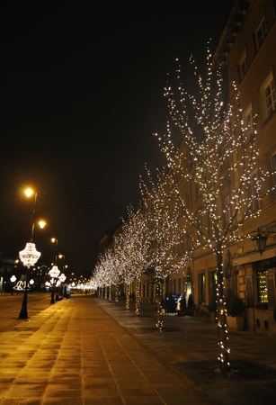 Warsaw, Poland - december 11, 2009 - christmas decorations in the streets of Warsaw.のeditorial素材