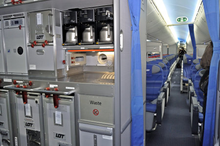 Warsaw, Poland - November 16, 2012 - Catering section in the new Boeing 787 Dreamliner - First...