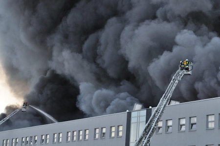 Wolka Kosowska, Poland - May 10, 2011 - Firefighters extinguish a raging fire in a China Mart...
