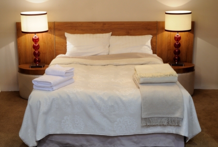 Warsaw, Poland - October 7, 2011 - The exhibition stand of the hotel furniture at the WorldHotel 2011 - 4th International Hotel Facilities Equipment Trade Fair.のeditorial素材