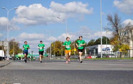 WARSAW, POLAND - OCTOBER 3  Runners compete in the Run Warsaw a 10km race on through the main streets of city, October 3, 2010 in Warsaw, Poland のeditorial素材