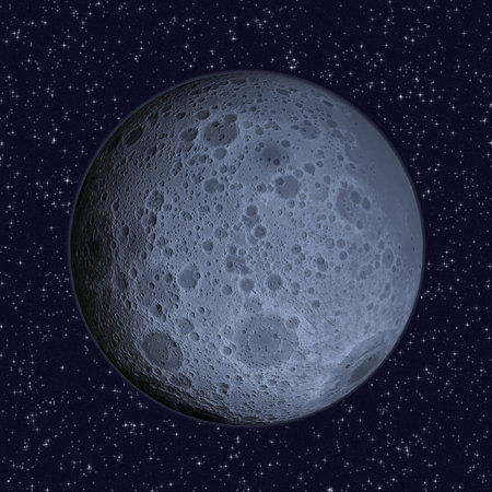 Blue Moon on starry sky background - 3D illustration of the lunar far side hemisphere of the Moon...