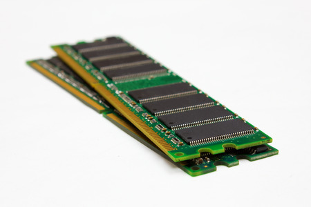 A pair of computer DDR memory modules in isolated white の写真素材