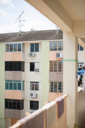 Weathered looking apartments.の写真素材
