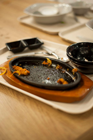 Satisfied meal left with an empty plate.