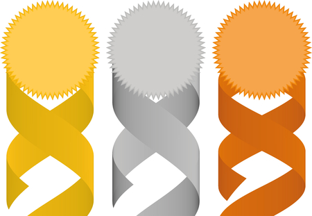 Golden, silver and bronze medals with ribbons のイラスト素材