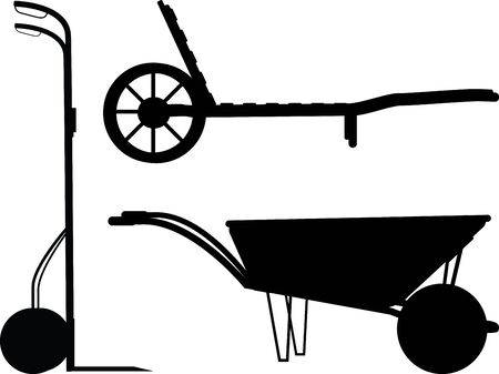 Wheelbarrow silhouette set on white  for design and propagationのイラスト素材