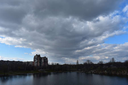 Cloudy winter day with amazing skyの写真素材