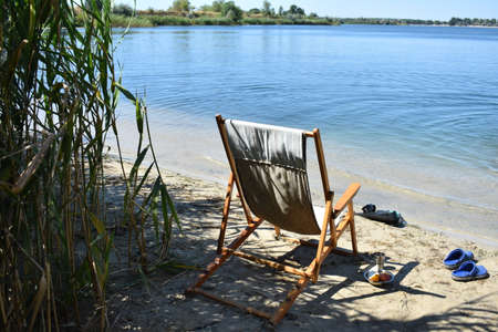 beach chair on the beachの写真素材