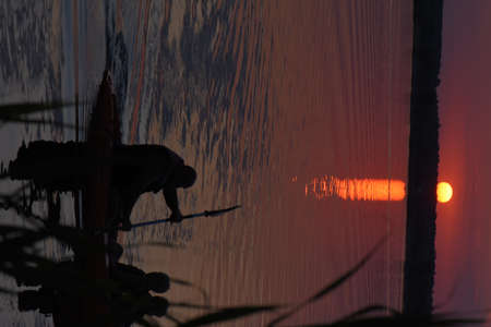 sunset on the lakeの写真素材