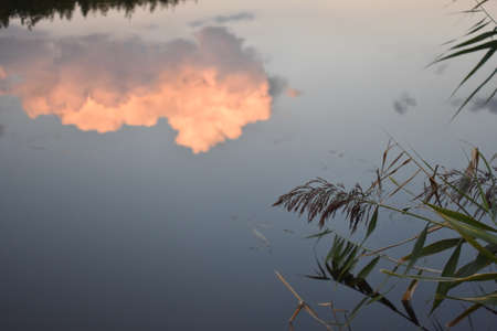 sunset over the riverの写真素材