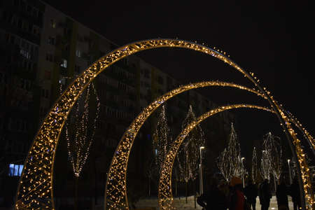 illuminated park at nightの写真素材