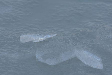 ice on the lake in the winter, close-up of photo