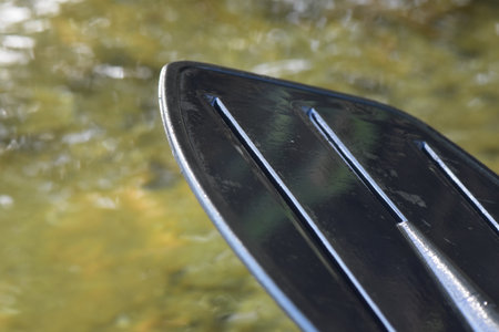 Close-up of a paddleboard on a lake in the forestの写真素材