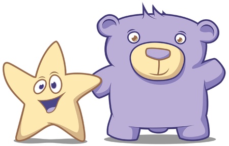 Little star and his friend Bear waving their handsのイラスト素材