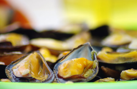 Steamed mussels on the plate