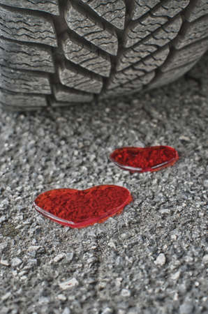 Car tire and two red hearts  Dont drink and drive の写真素材