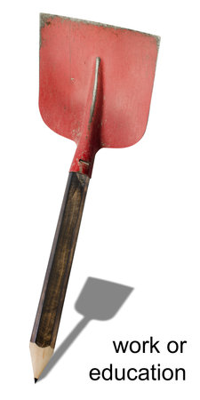 Pencil and shovel in education concept.