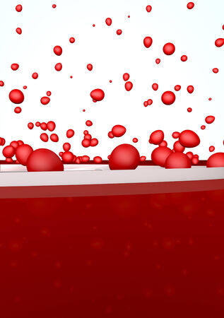 Red easter eggs falling on the red  の写真素材