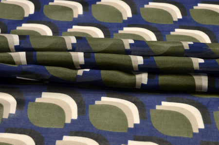Cotton fabric with geometric ornament on blue, cambricの写真素材